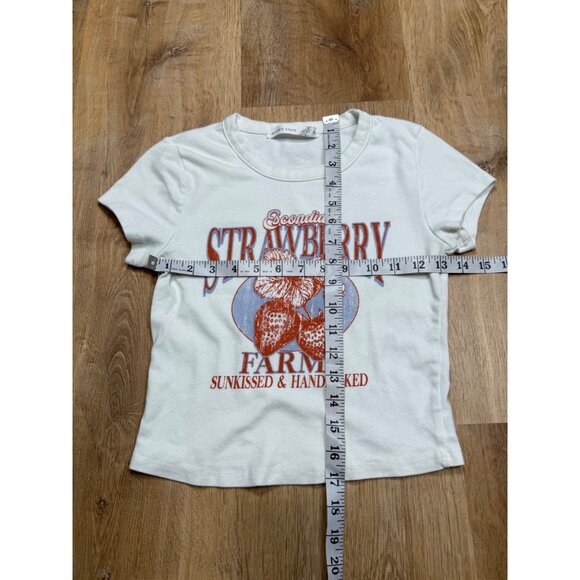 Altar'd State Strawberry Farm Graphic Baby Tee Soft White Cotton Crop Top S - Picture 4 of 6